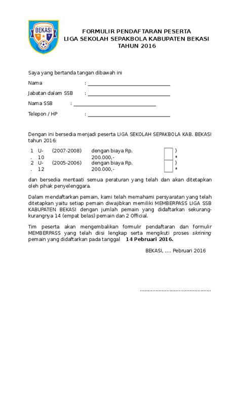 formulir pendaftaran sepak bola